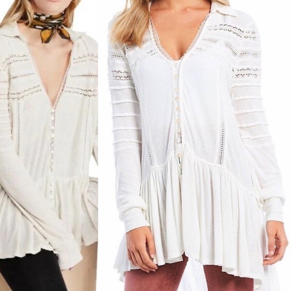 Free People Tops - SOLD Free People Set To Stun High Low Hem Top Tunic Linen Blend Ivory White